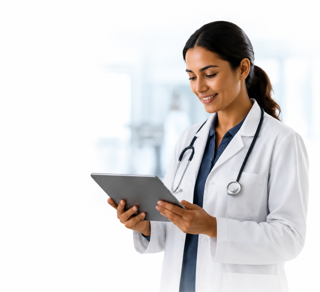 Clinician reviewing patient information on a tablet
